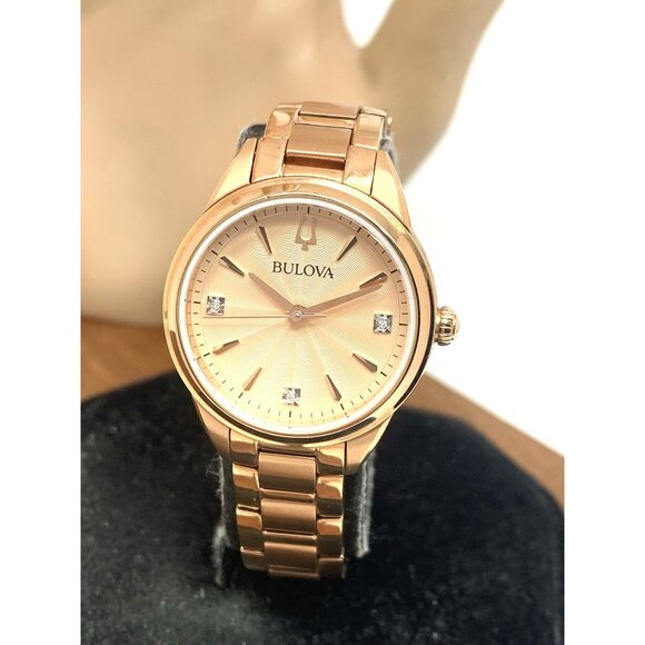 Bulova Women's Watch 97P151 Quartz Diamond Accent Rose Gold Tone Stainless Steel